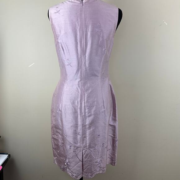 Neiman Marcus Floral Embroidered Silk Sheath Dress Coquette Cottagecore Fairy 6 - Picture 5 of 11